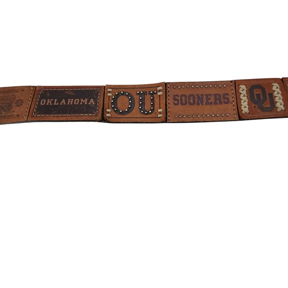 Fossil Oklahoma Sooners Womens L Brown Tooled‎ Leather Boomer Sooner Belt
